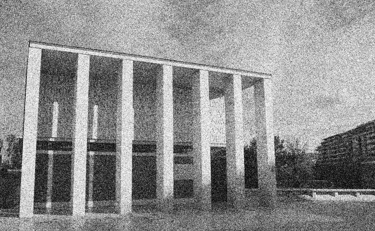 Grainy black and white monument